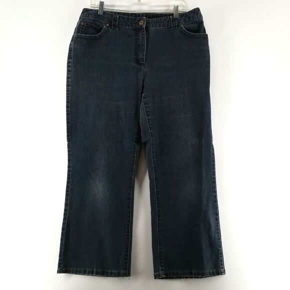 🎁5/$25 Contrast Jeans Womens Size 15 Blue Denim Front Zip 5 Pocket Boot Cut - Picture 1 of 10